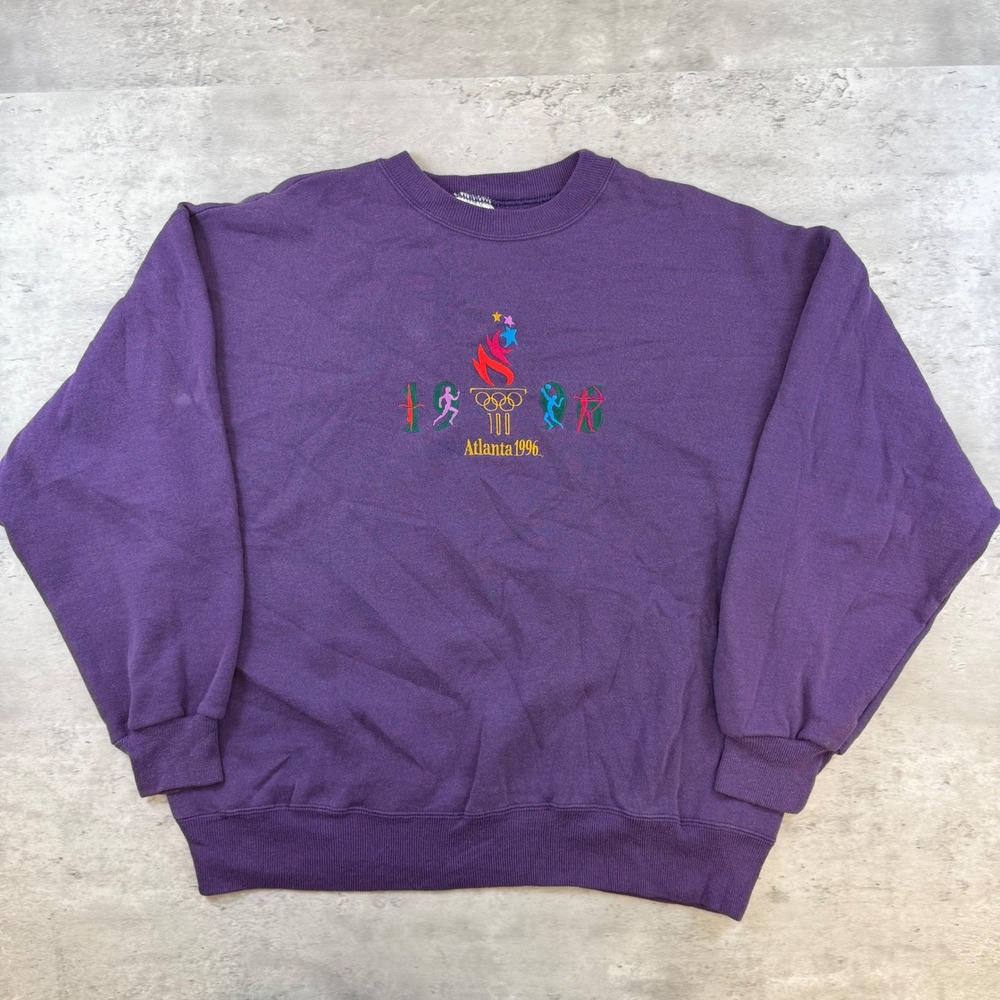 Vintage 1996 Atlanta Olympics Sweatshirt Hanes Purple Crewneck Large 90s USA